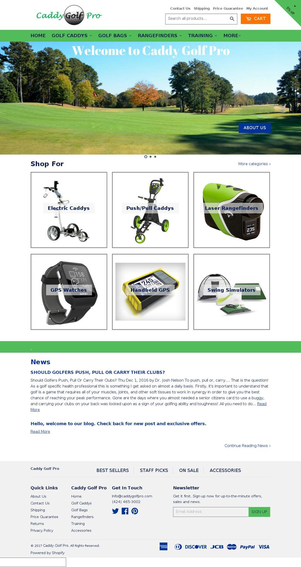caddygolfpro.com shopify website screenshot