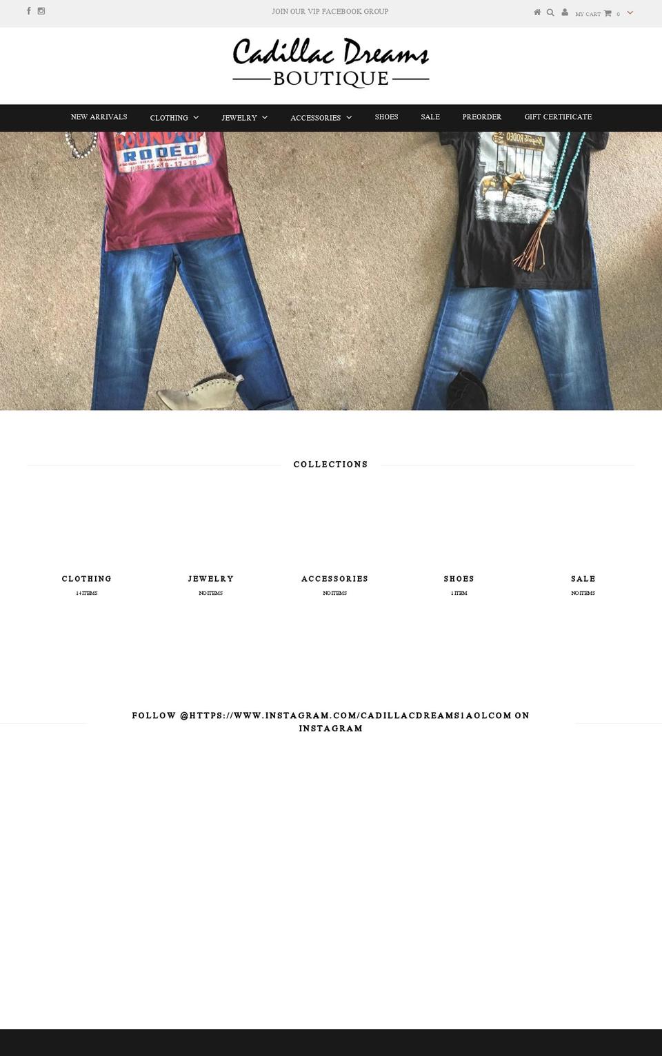 cadillacdreamsboutique.com — Shopify storefront screenshot