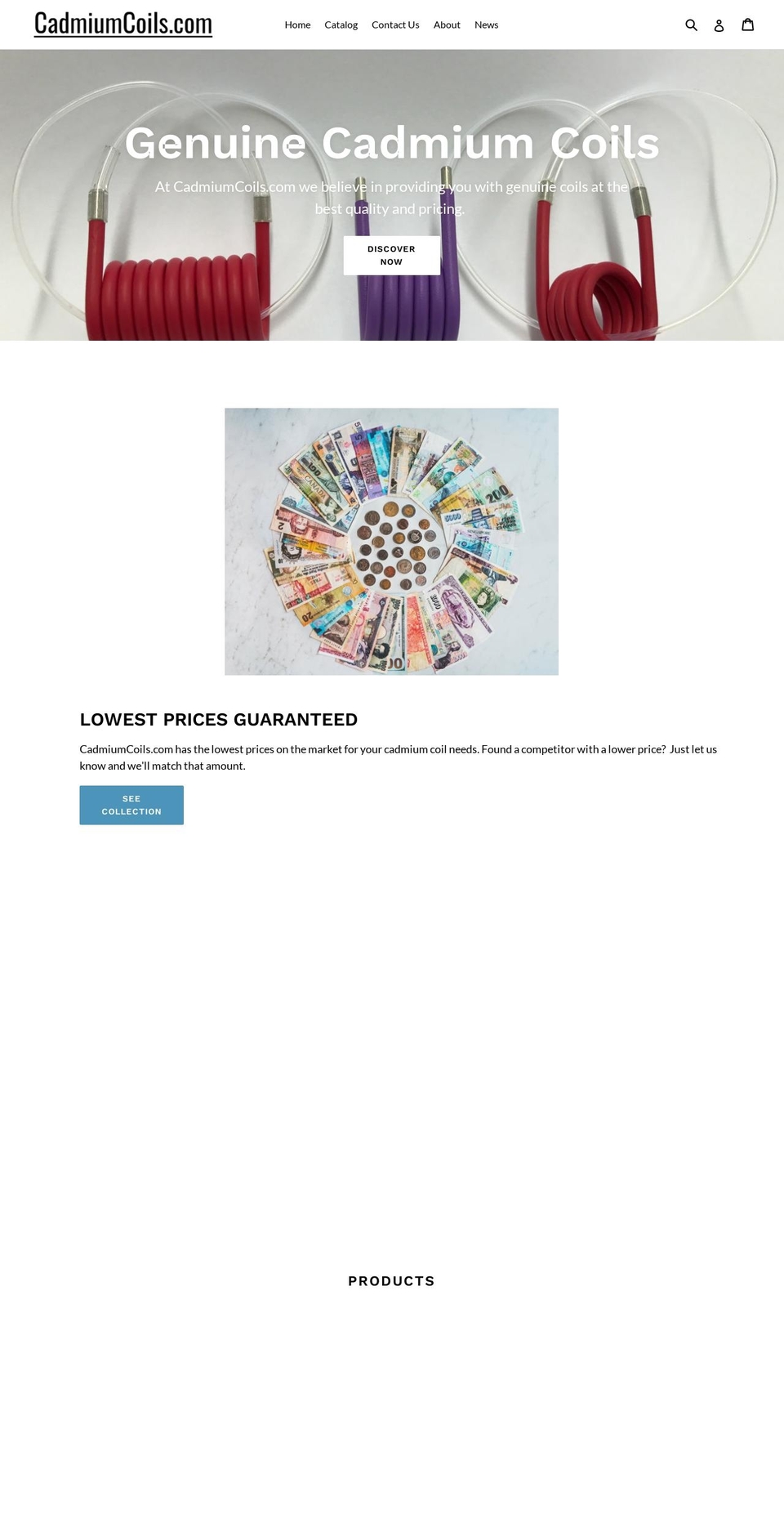 cadmiumcoils.com — Shopify storefront screenshot