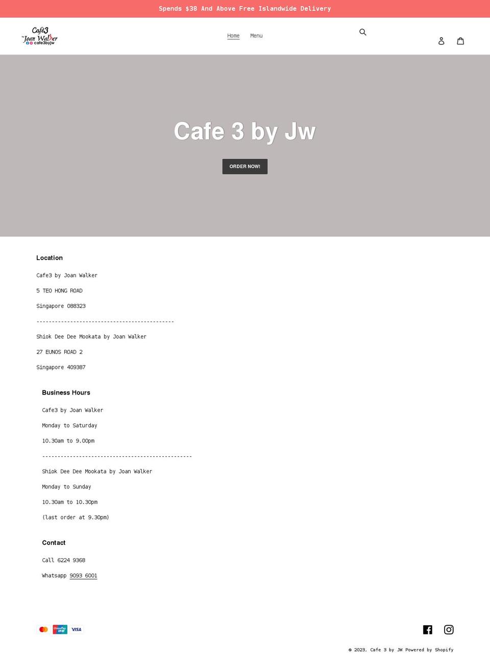 cafe3.com.sg shopify website screenshot