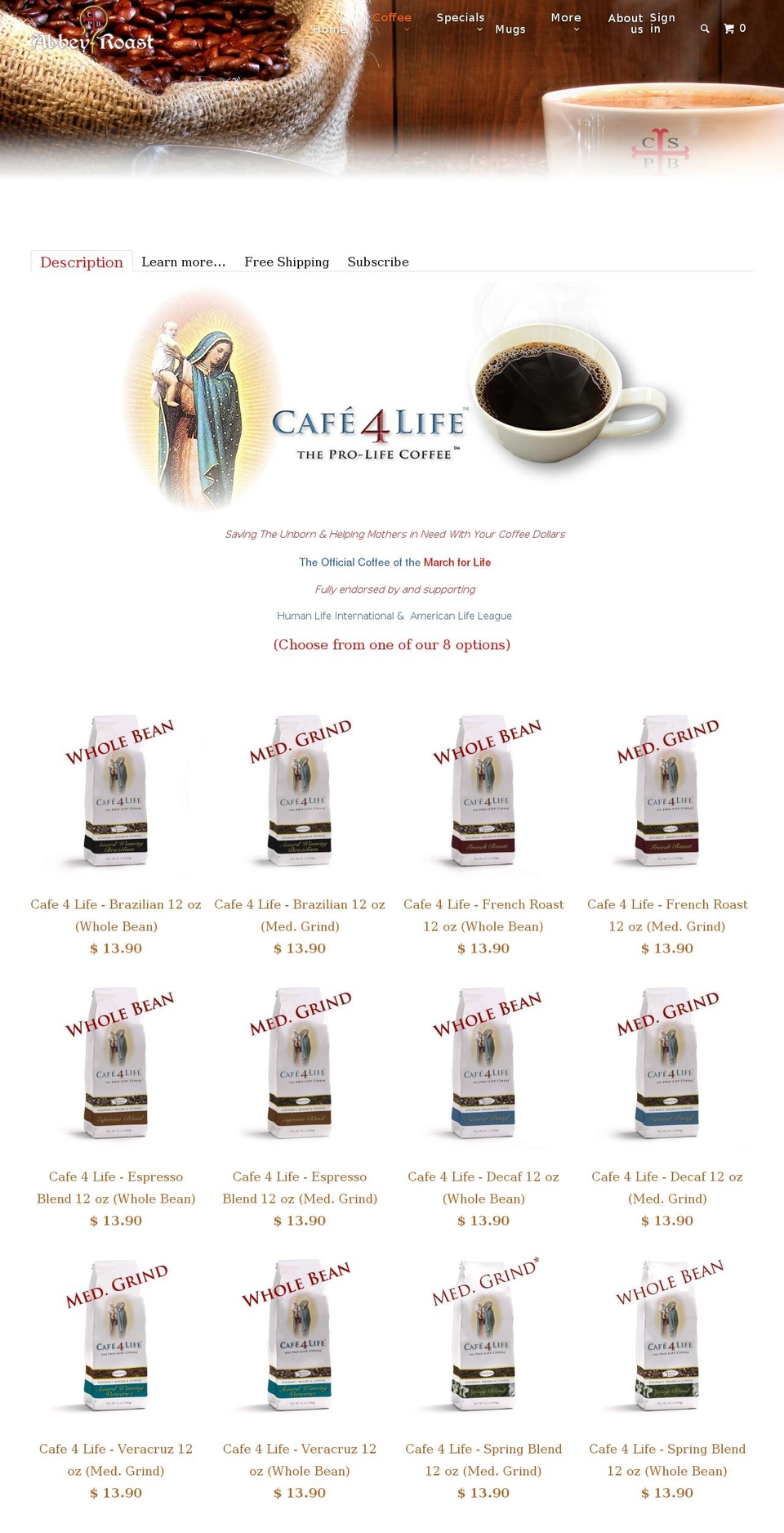 cafe4life.com shopify website screenshot