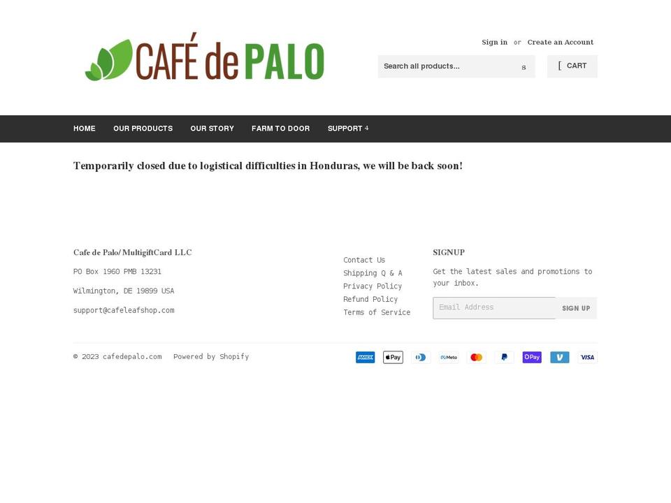 cafedepalo.com shopify website screenshot