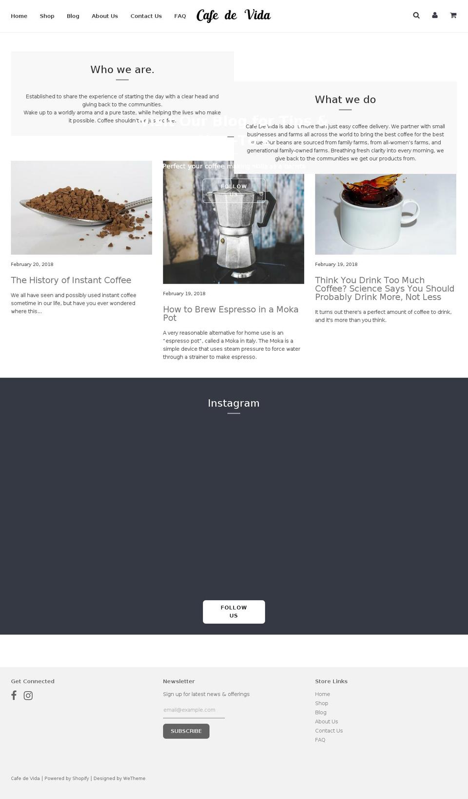 cafedevida.com — Shopify storefront screenshot