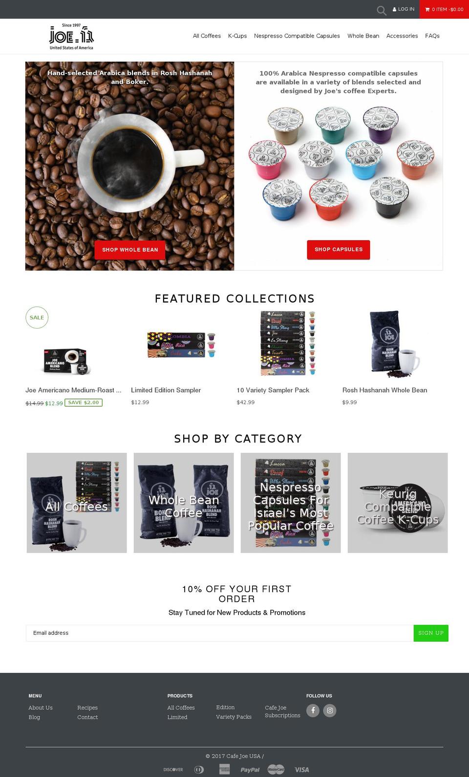 master Shopify theme site example cafejoeusa.com