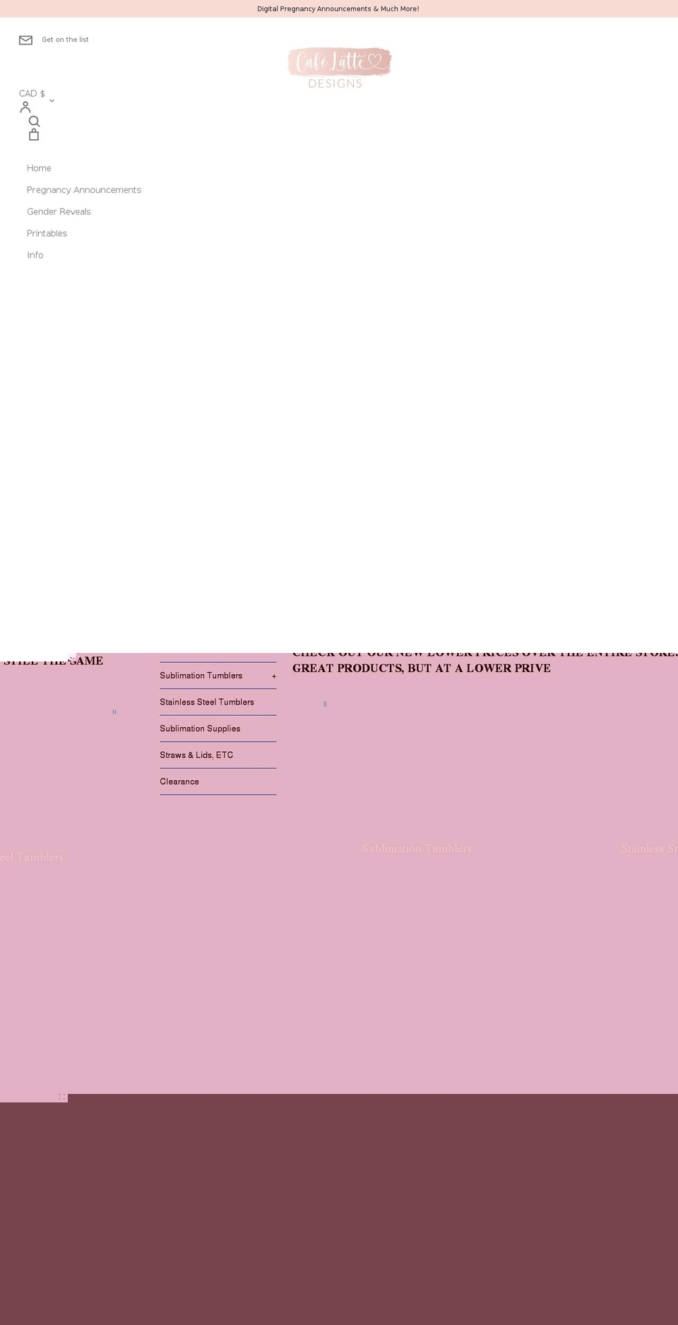 cafelattedesigns.com shopify website screenshot