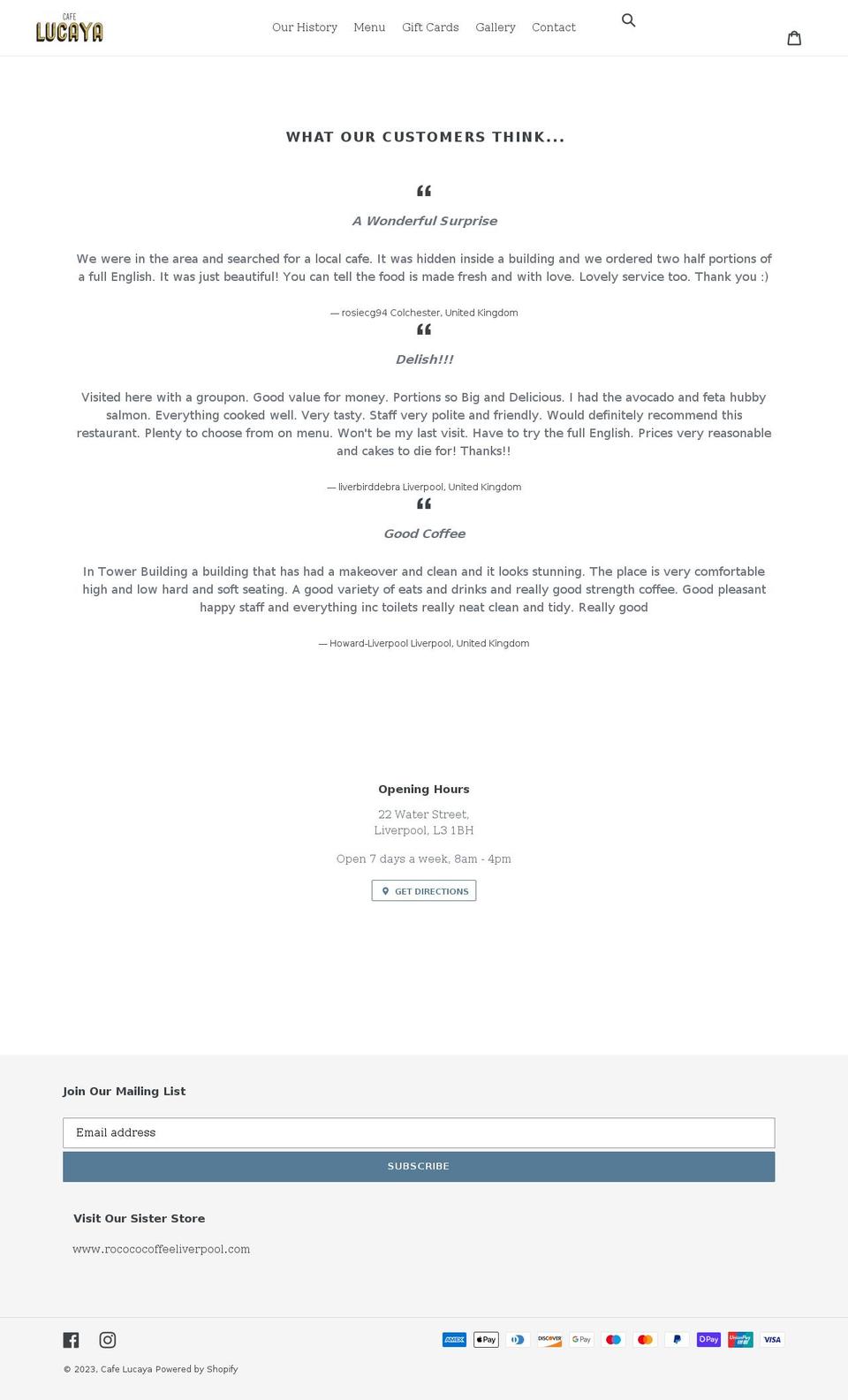 cafelucaya.com shopify website screenshot