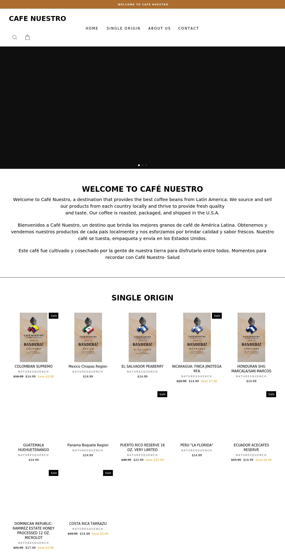 cafenuestro.com shopify website screenshot
