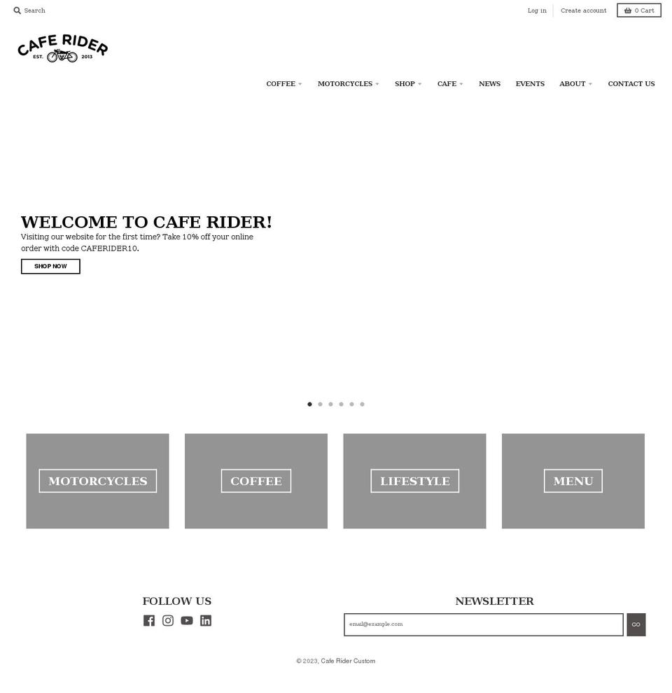 caferider.com shopify website screenshot