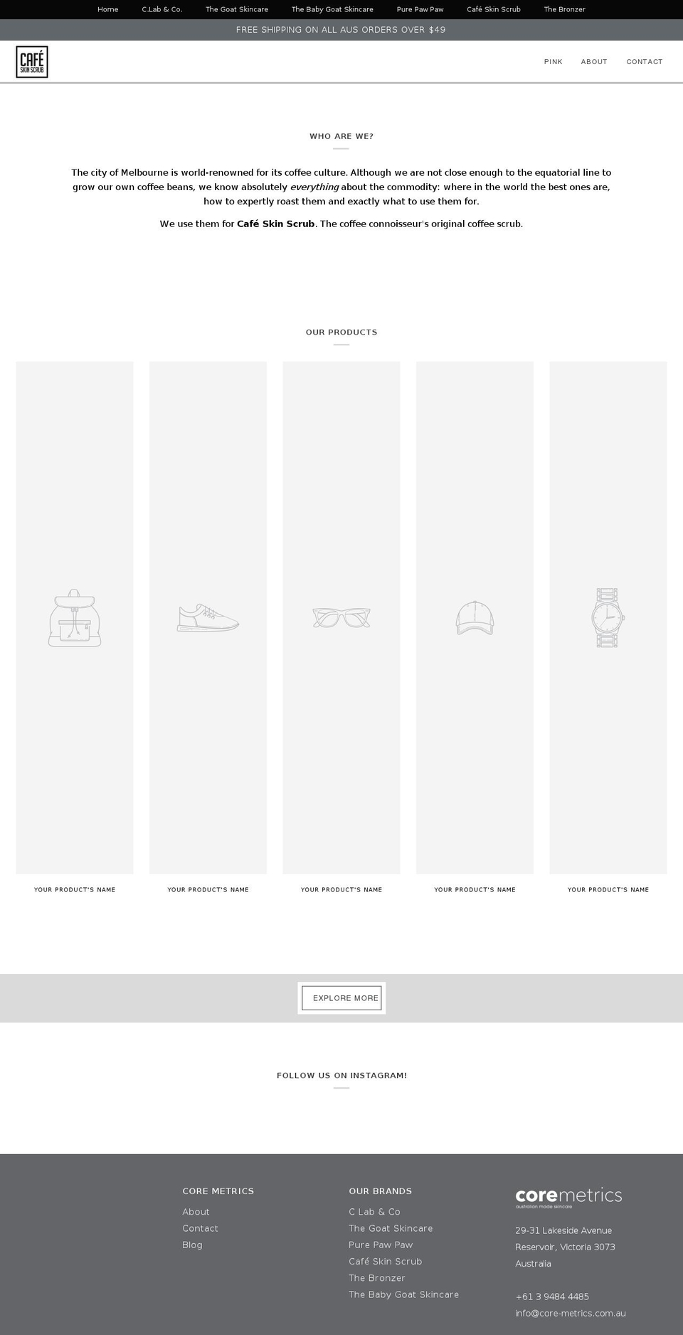 coremetrics Shopify theme site example cafeskinscrub.com.au