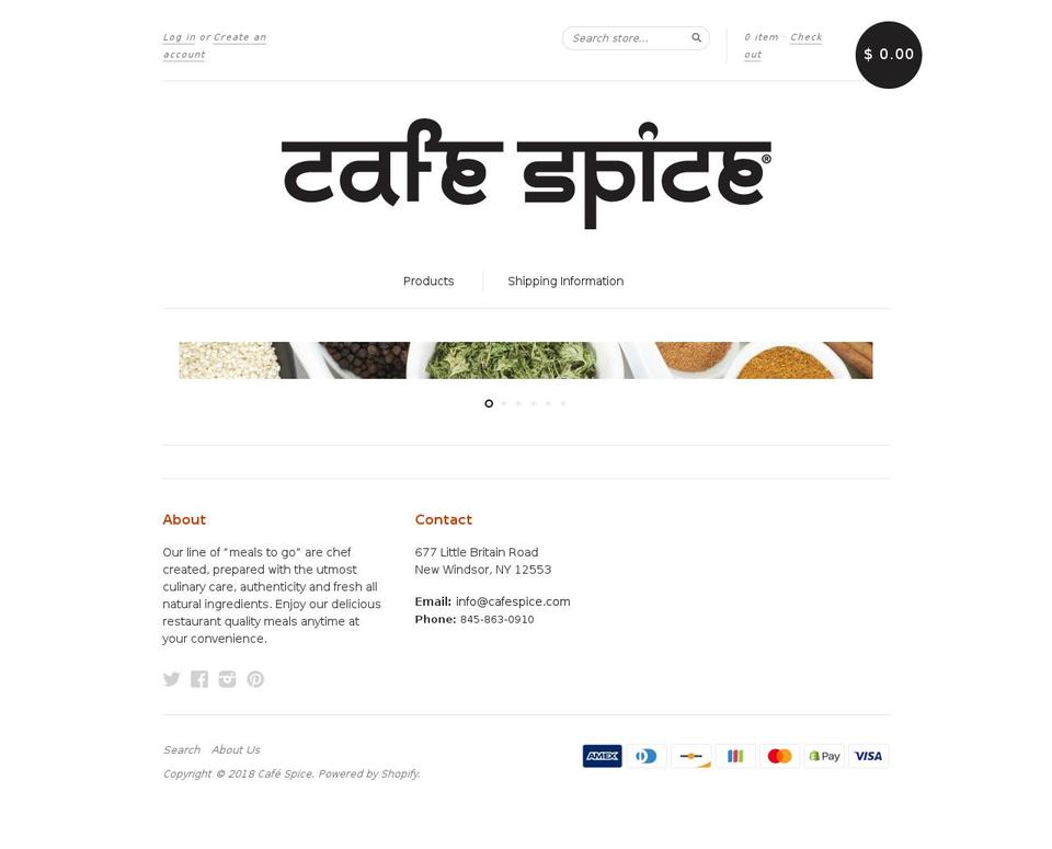 cafespiceshop.com shopify website screenshot