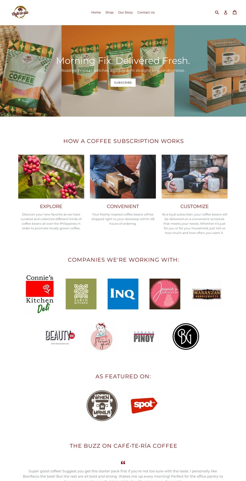 cafeteria.coffee shopify website screenshot