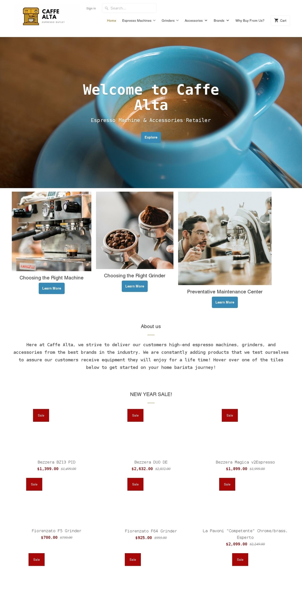 caffealta.com shopify website screenshot