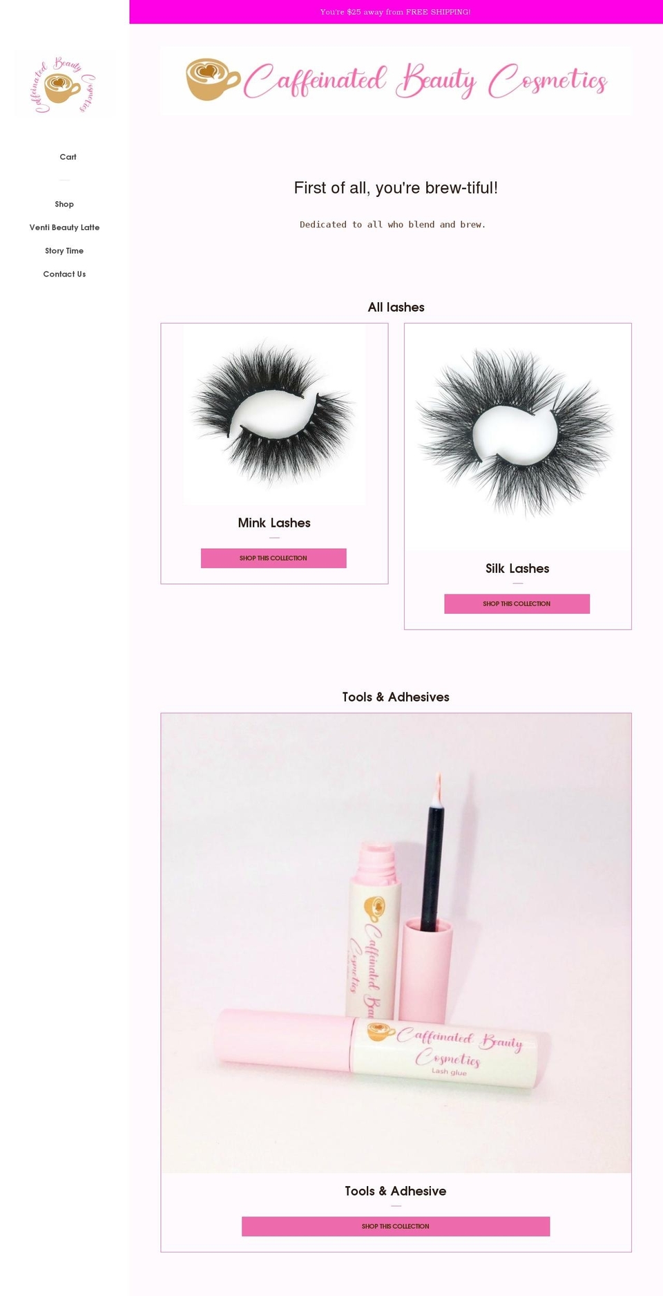 caffeinatedbeautycosmetics.com shopify website screenshot