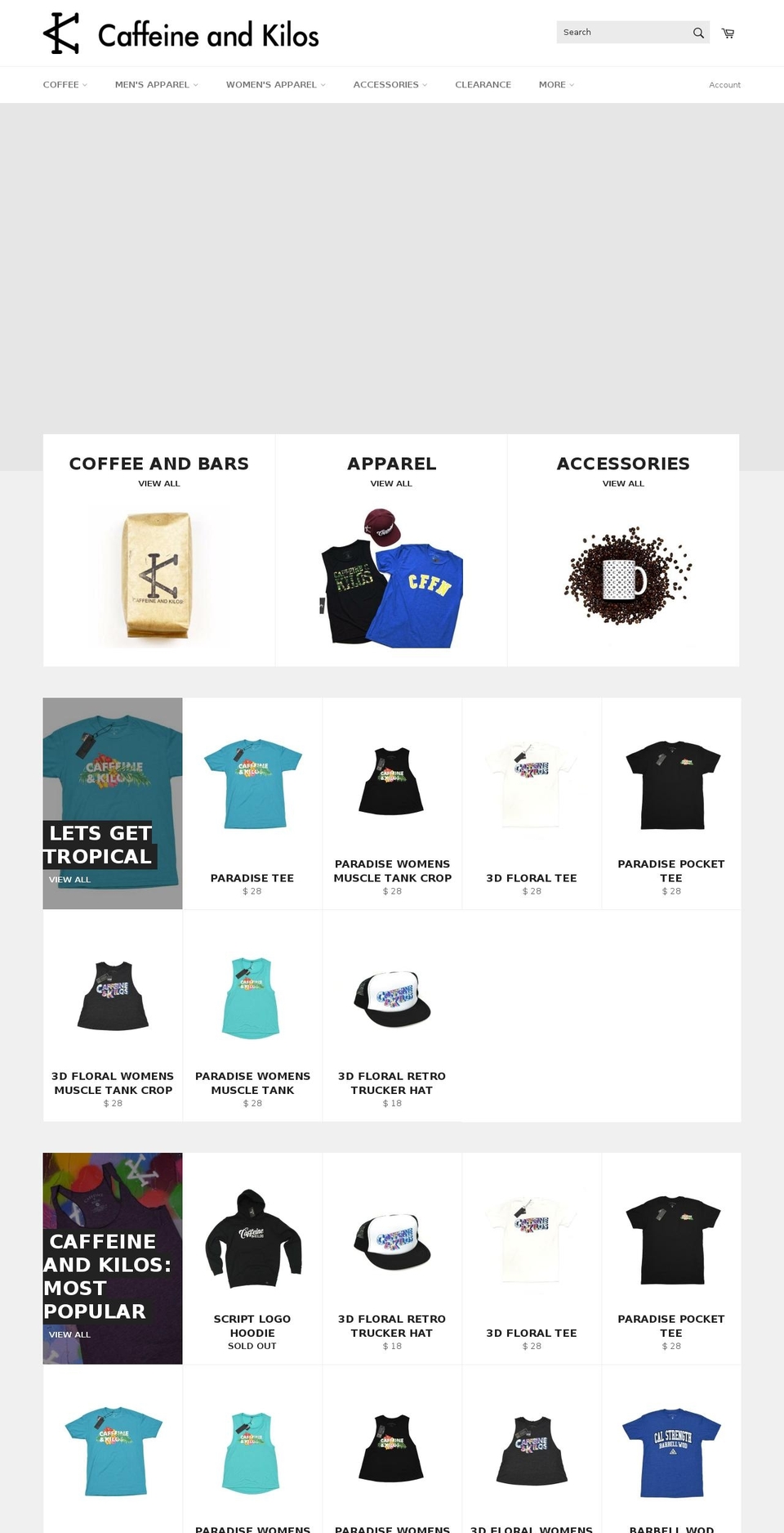 caffeineandkilograms.com — Shopify storefront screenshot
