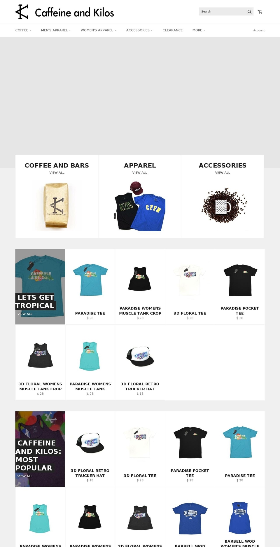 caffeineandkilos.com — Shopify storefront screenshot