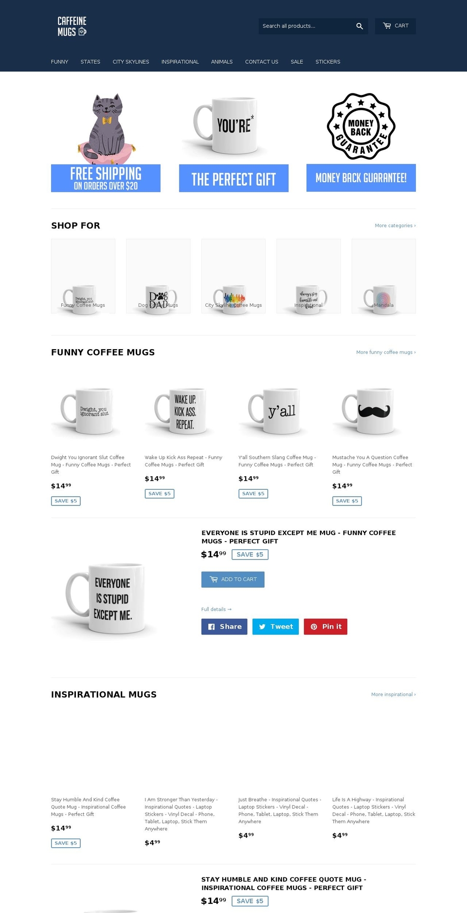 caffeinemugs.com shopify website screenshot