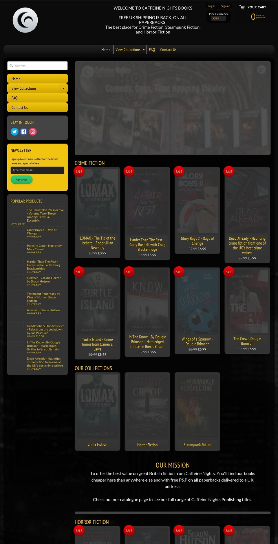 caffeinenightsbooks.com shopify website screenshot