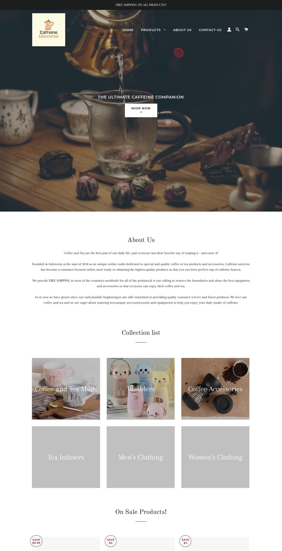caffeineuniverse.com shopify website screenshot