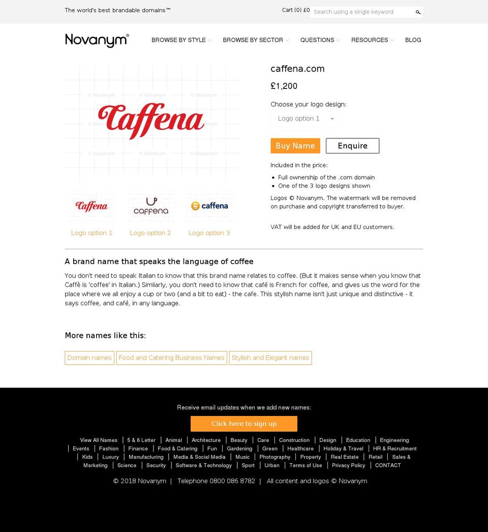 caffena.com — Shopify storefront screenshot