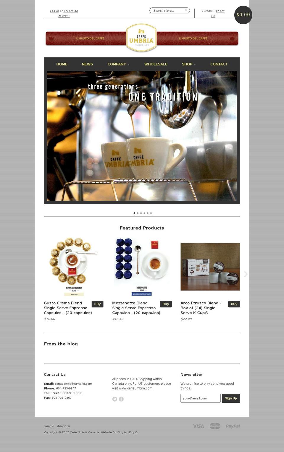 caffeumbria.ca shopify website screenshot