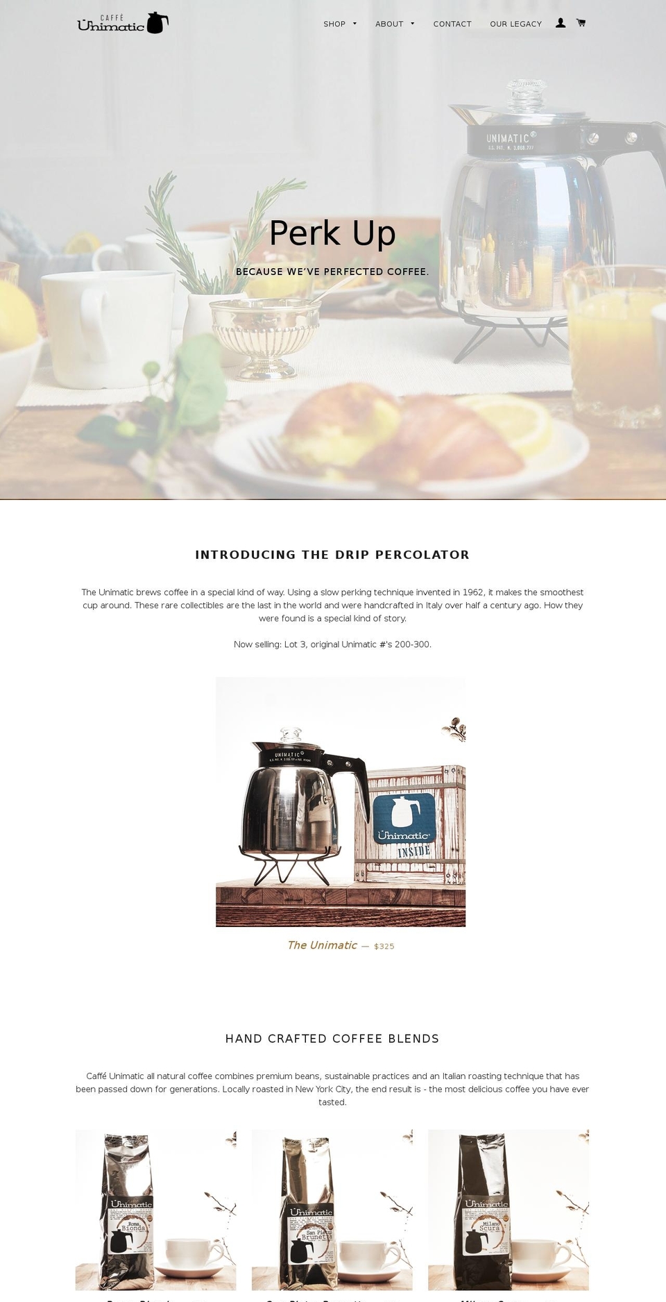 caffeunimatic.com shopify website screenshot