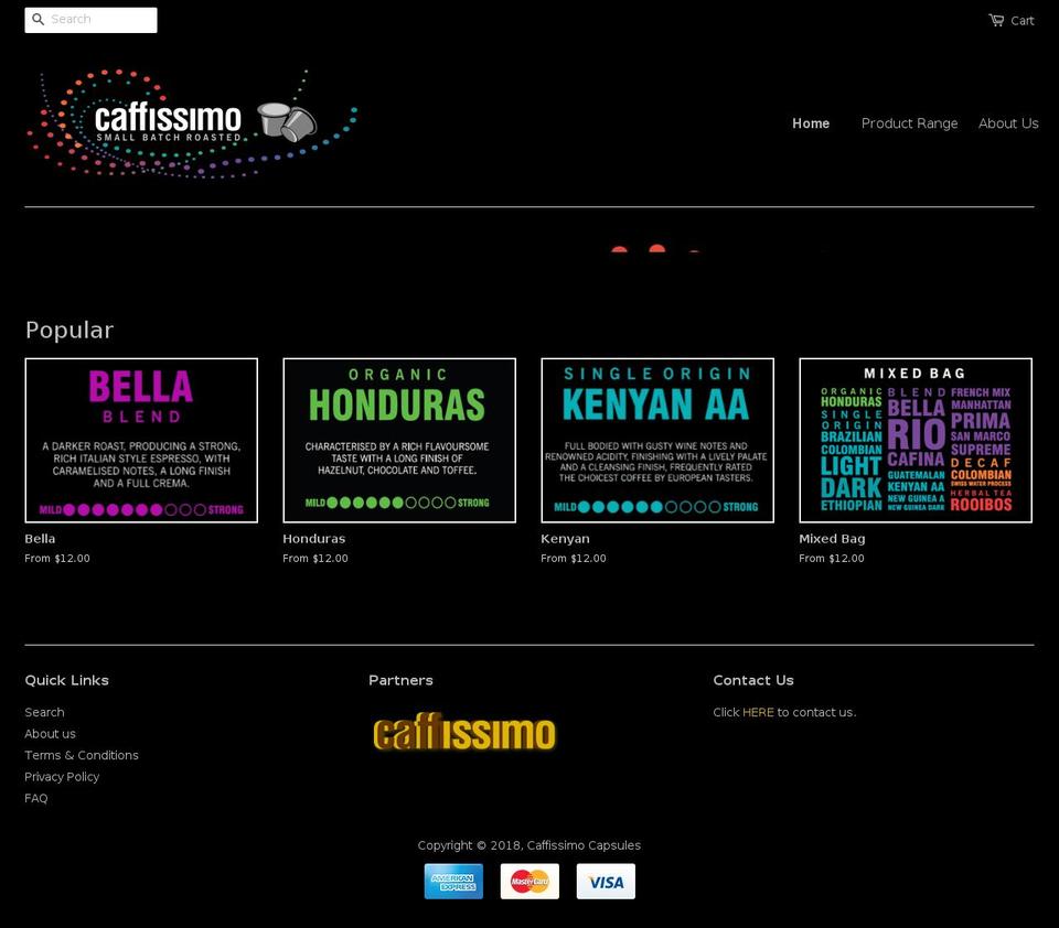 caffissimocapsules.com.au shopify website screenshot