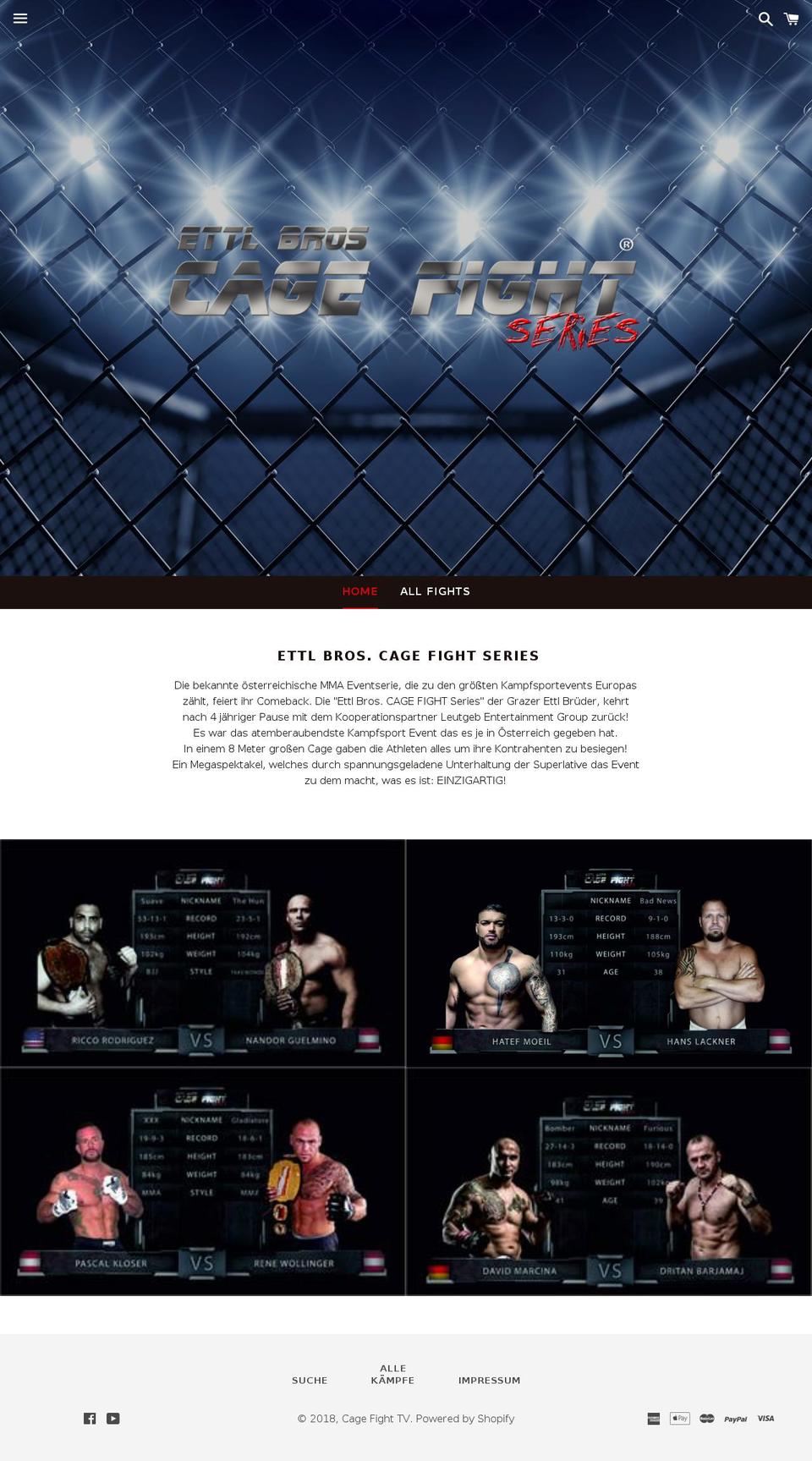 cage-fight.video shopify website screenshot