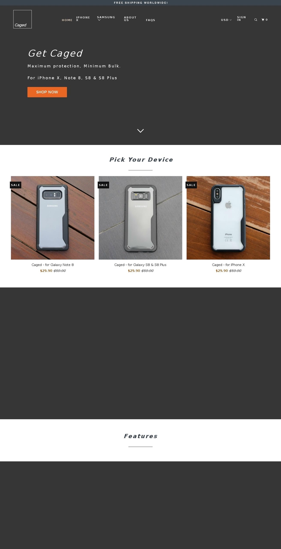 caged-cases.com — Shopify storefront screenshot