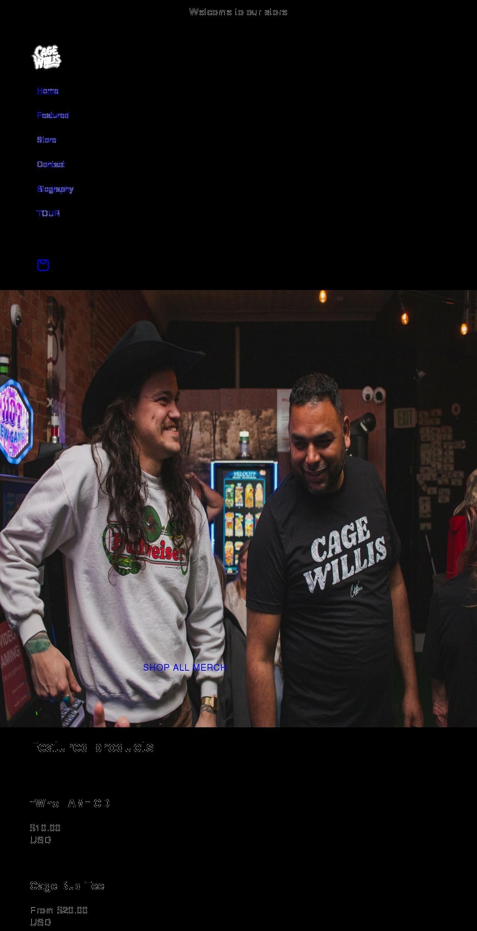 cagewillis.com shopify website screenshot