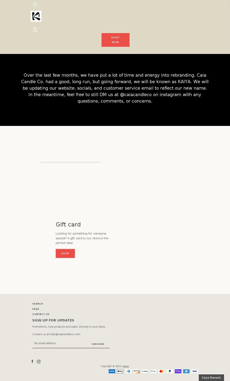 caiacandleco.com shopify website screenshot