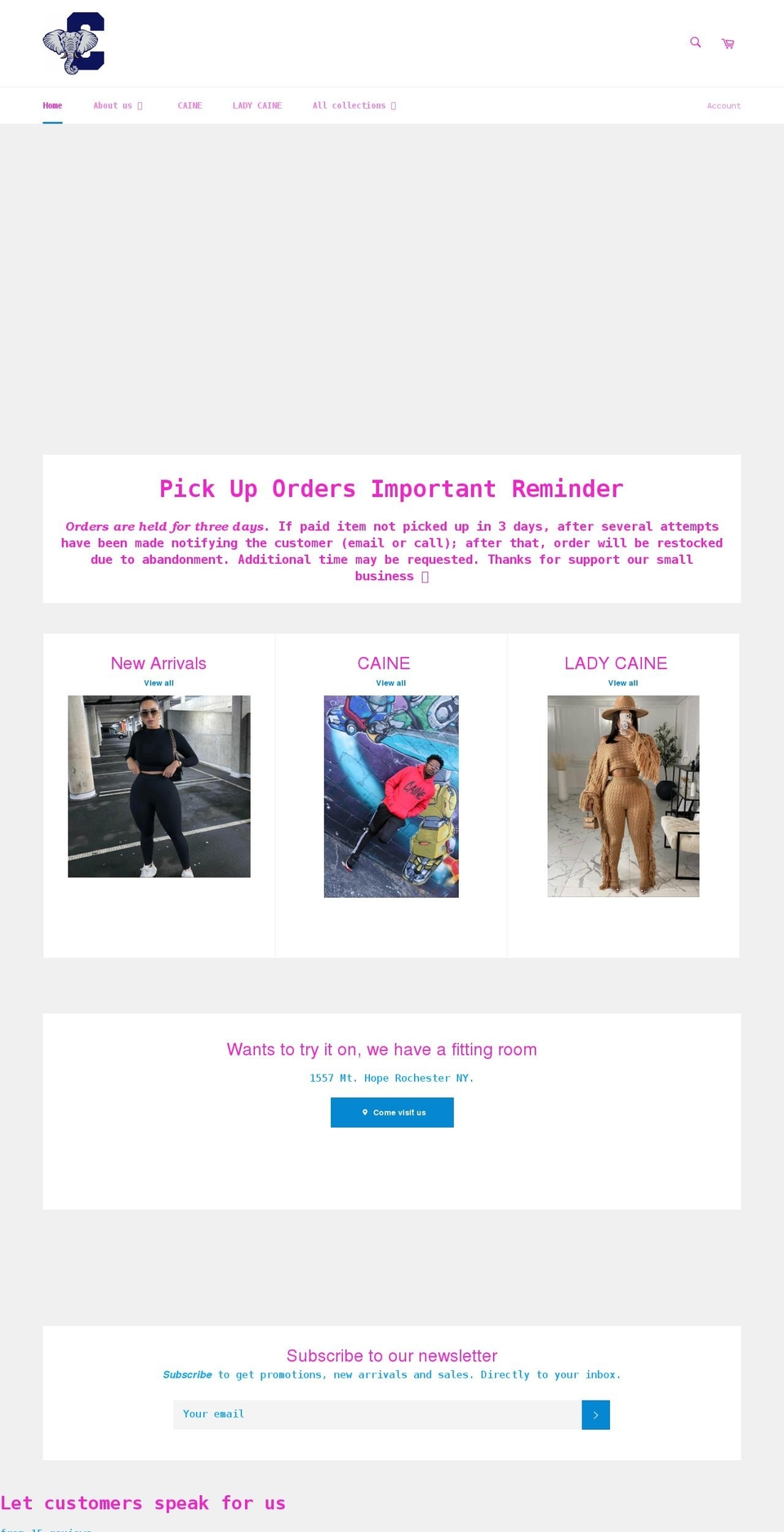caineclothing.com shopify website screenshot