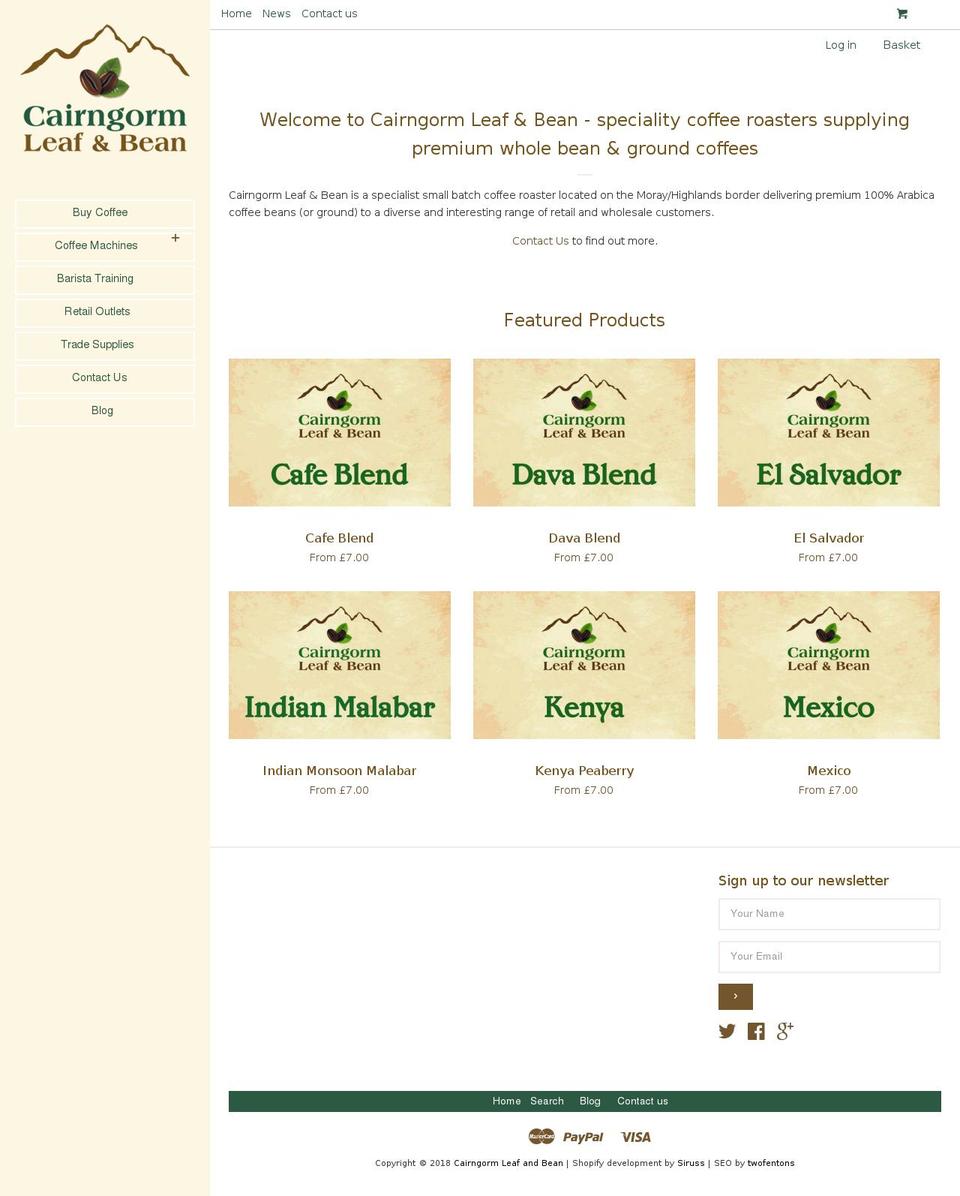 cairngormleafandbean.co.uk shopify website screenshot