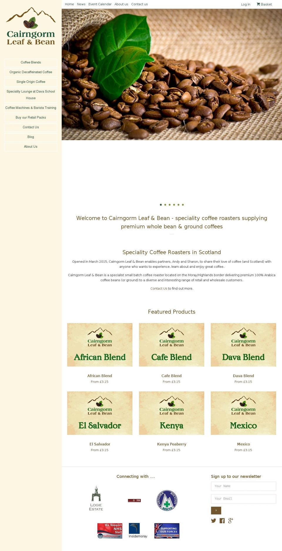 cairngormleafandbean.com shopify website screenshot