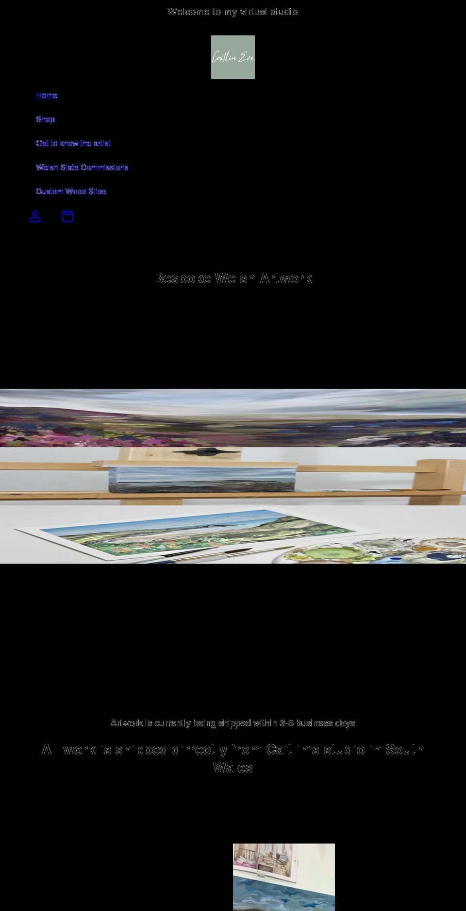 caitlineveartist.com shopify website screenshot