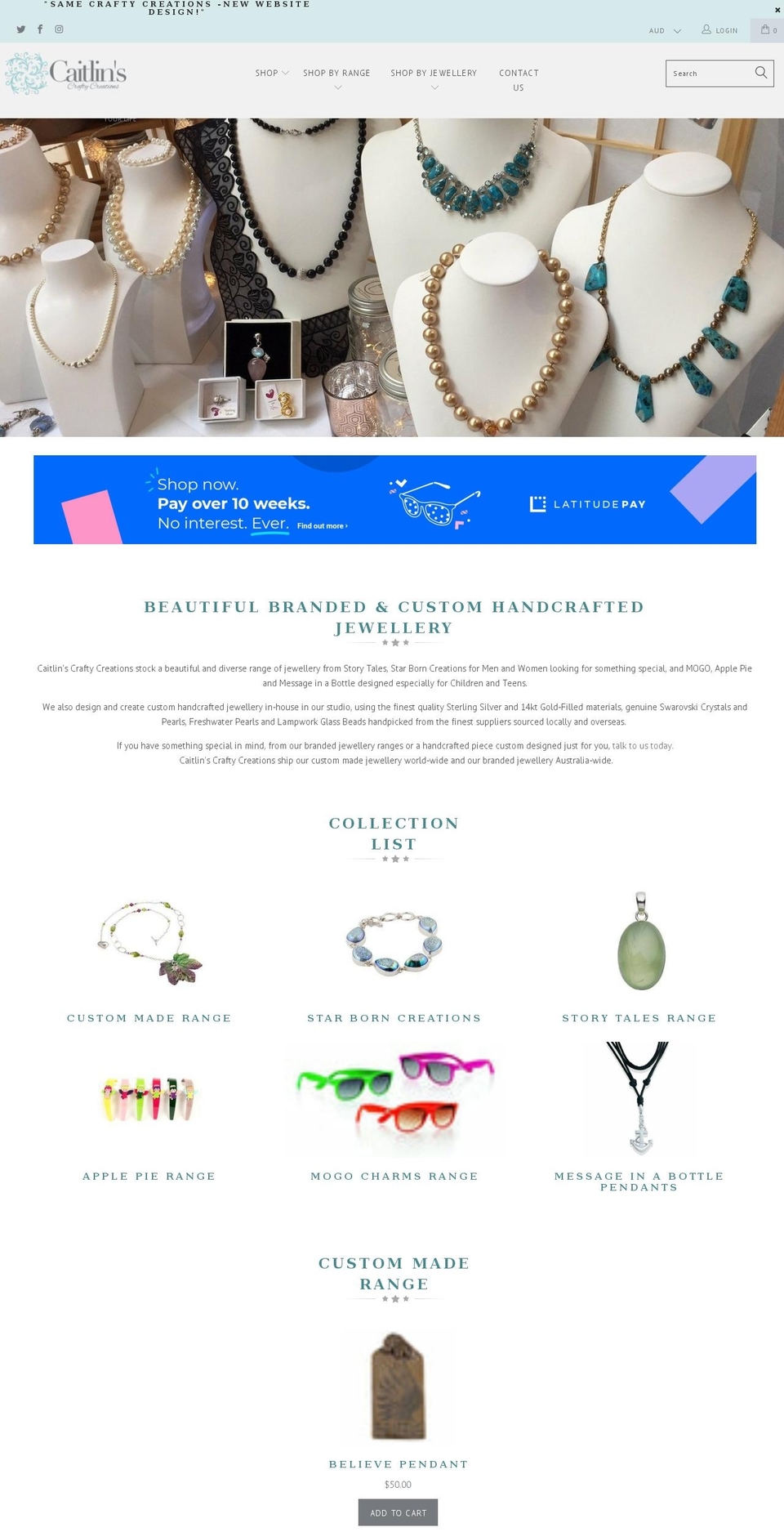 caitlinscraftycreations.com.au shopify website screenshot