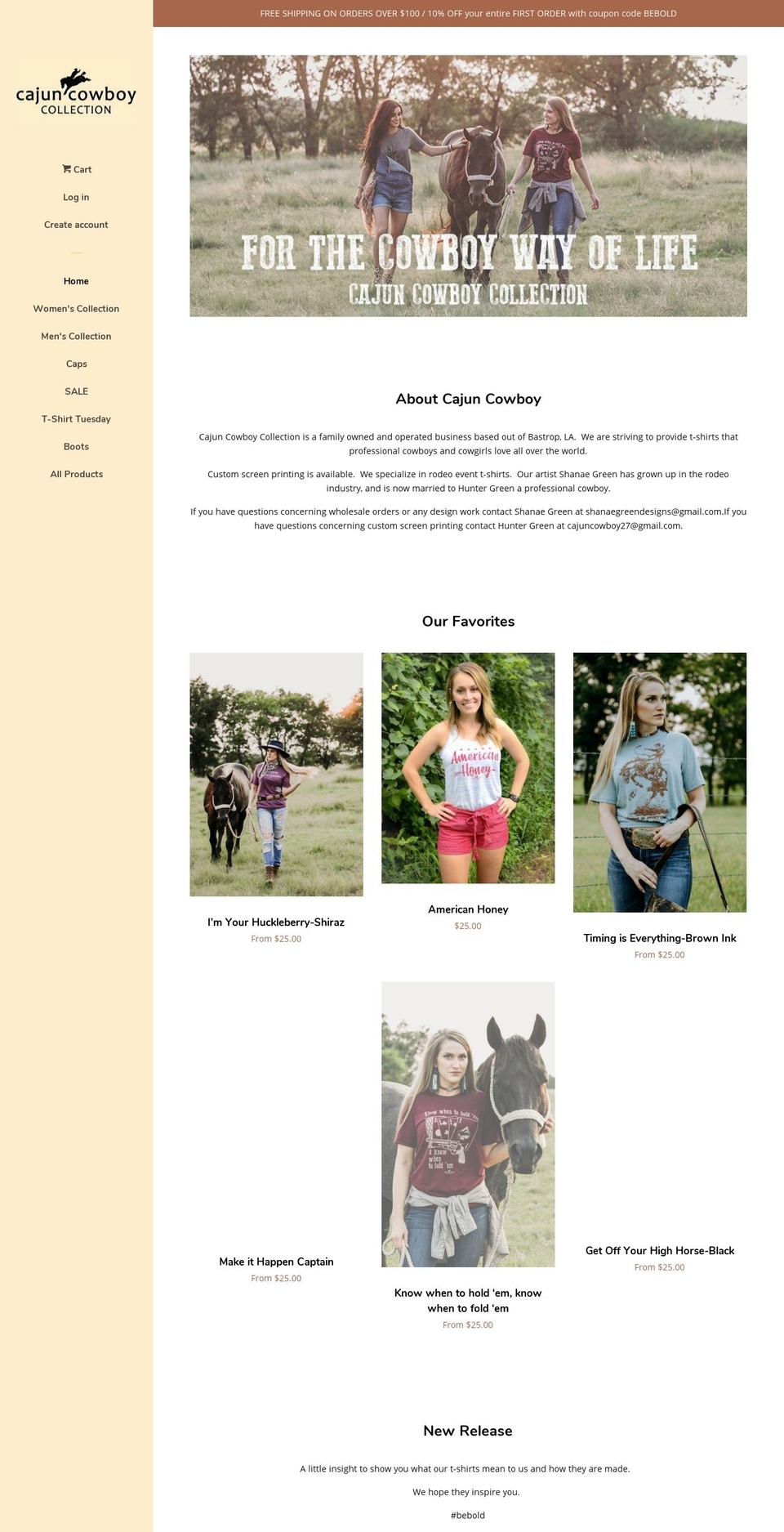 cajuncowboycollection.com — Shopify storefront screenshot
