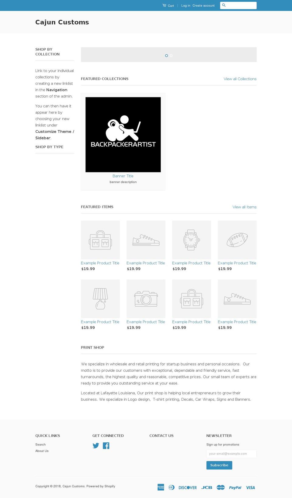 cajuncustomsprints.com — Shopify storefront screenshot