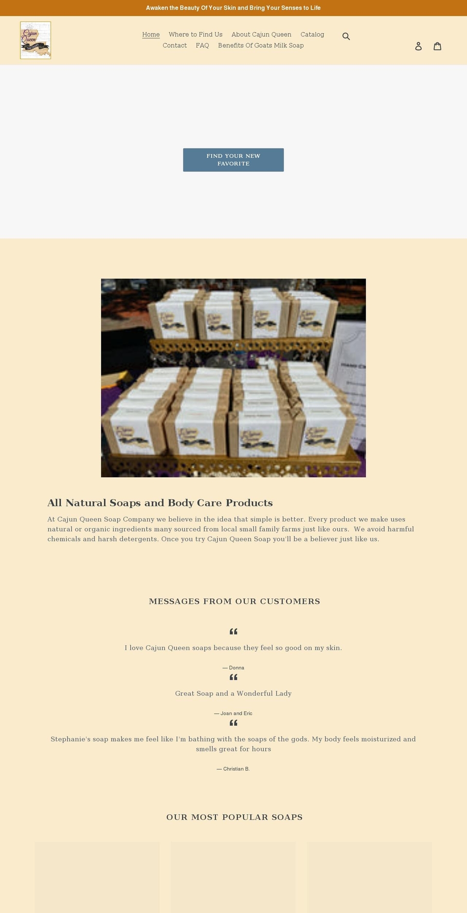 cajunqueensoap.com shopify website screenshot