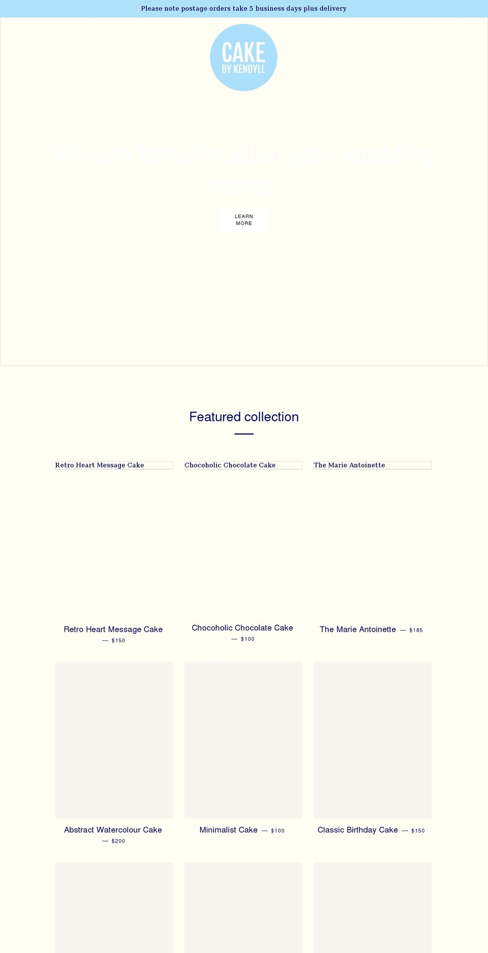 cakebykendyll.com shopify website screenshot