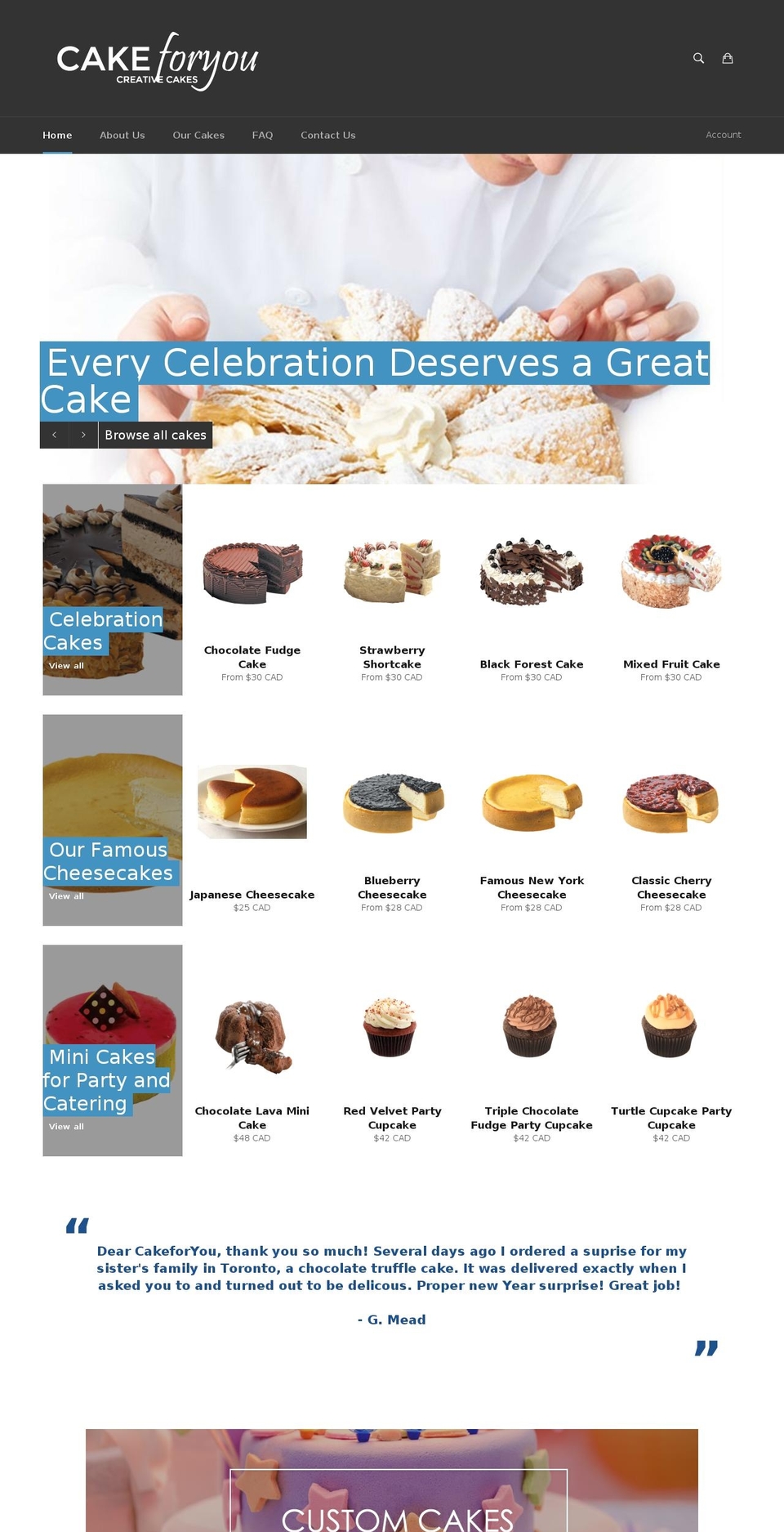 cakeforyou.ca shopify website screenshot