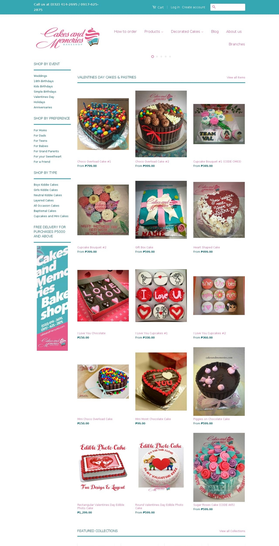 cakesandmemories.com shopify website screenshot