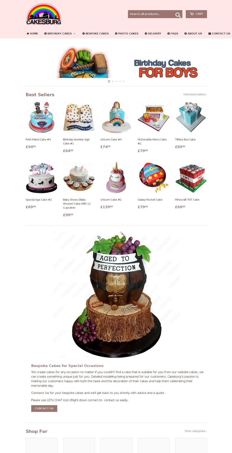 cakesburg.com — Shopify storefront screenshot