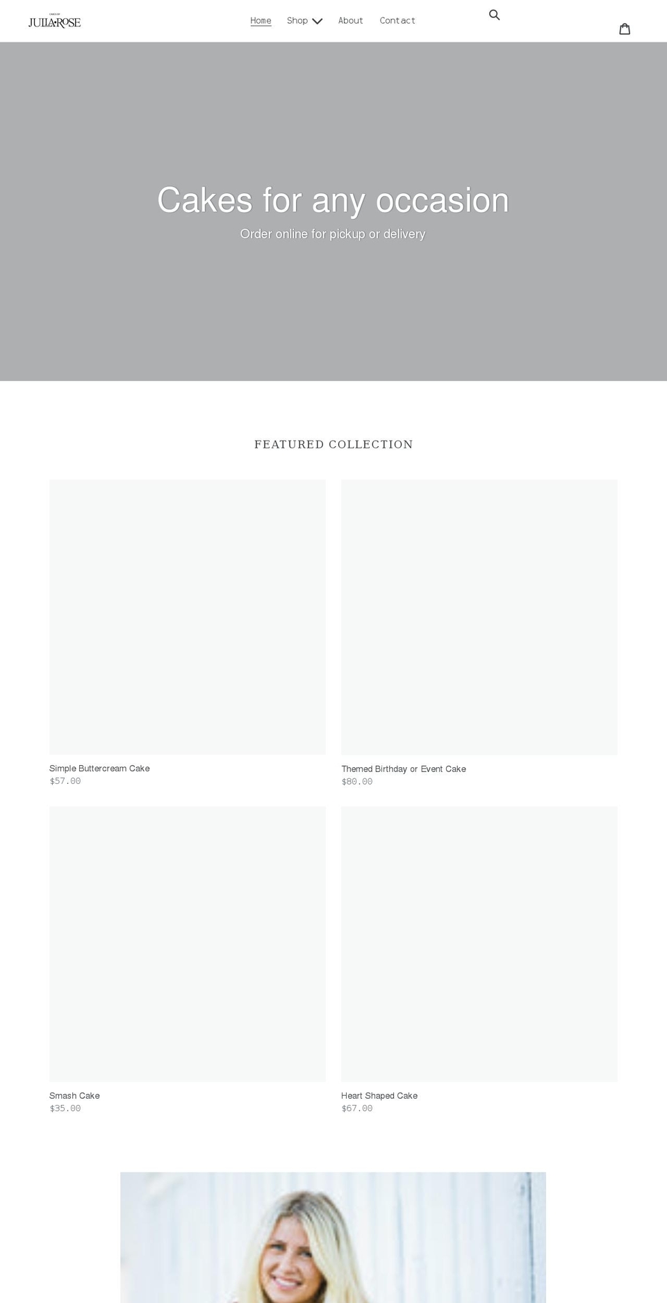 cakesbyjuliarose.com shopify website screenshot