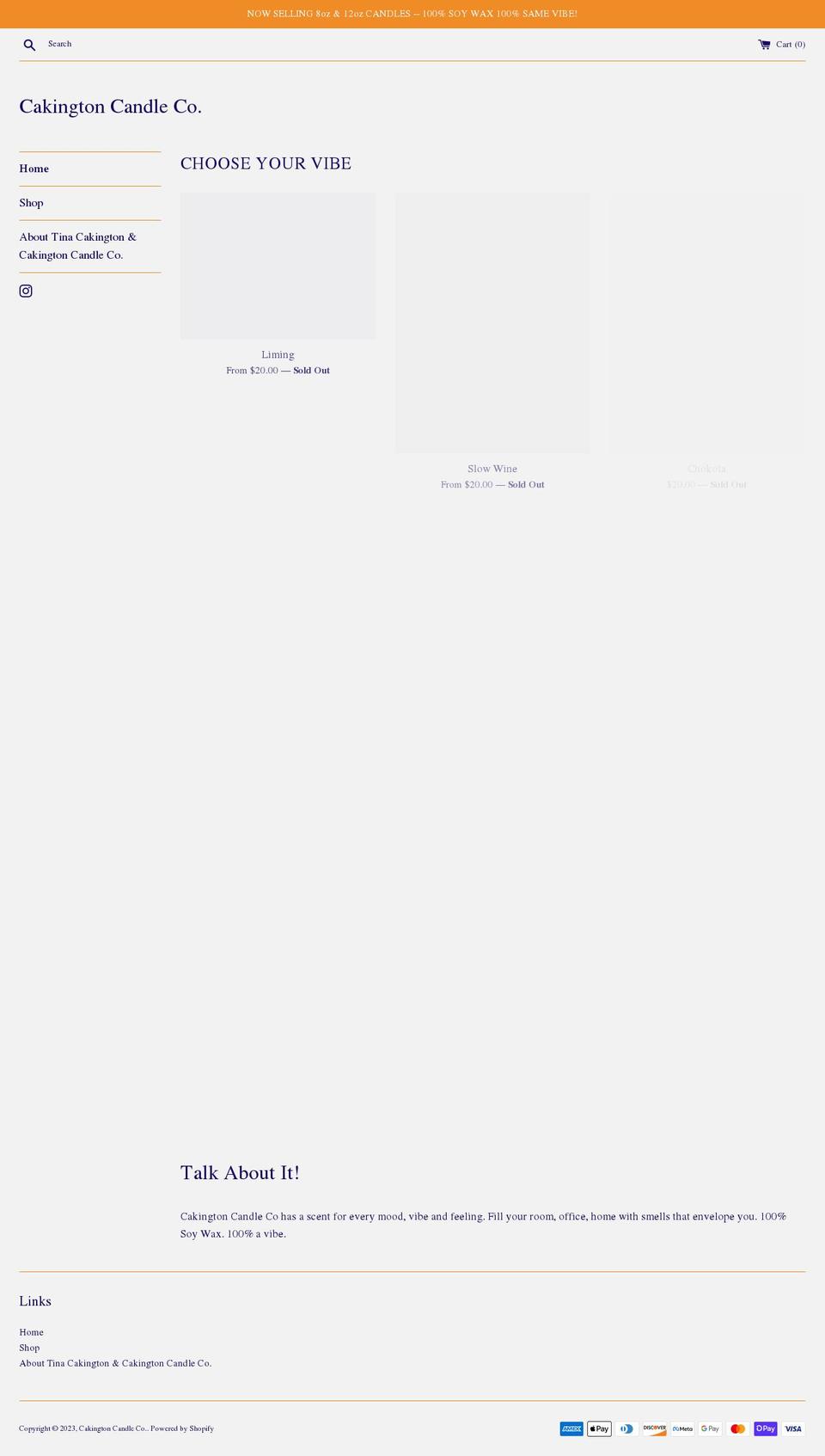 cakingtoncandleco.com shopify website screenshot