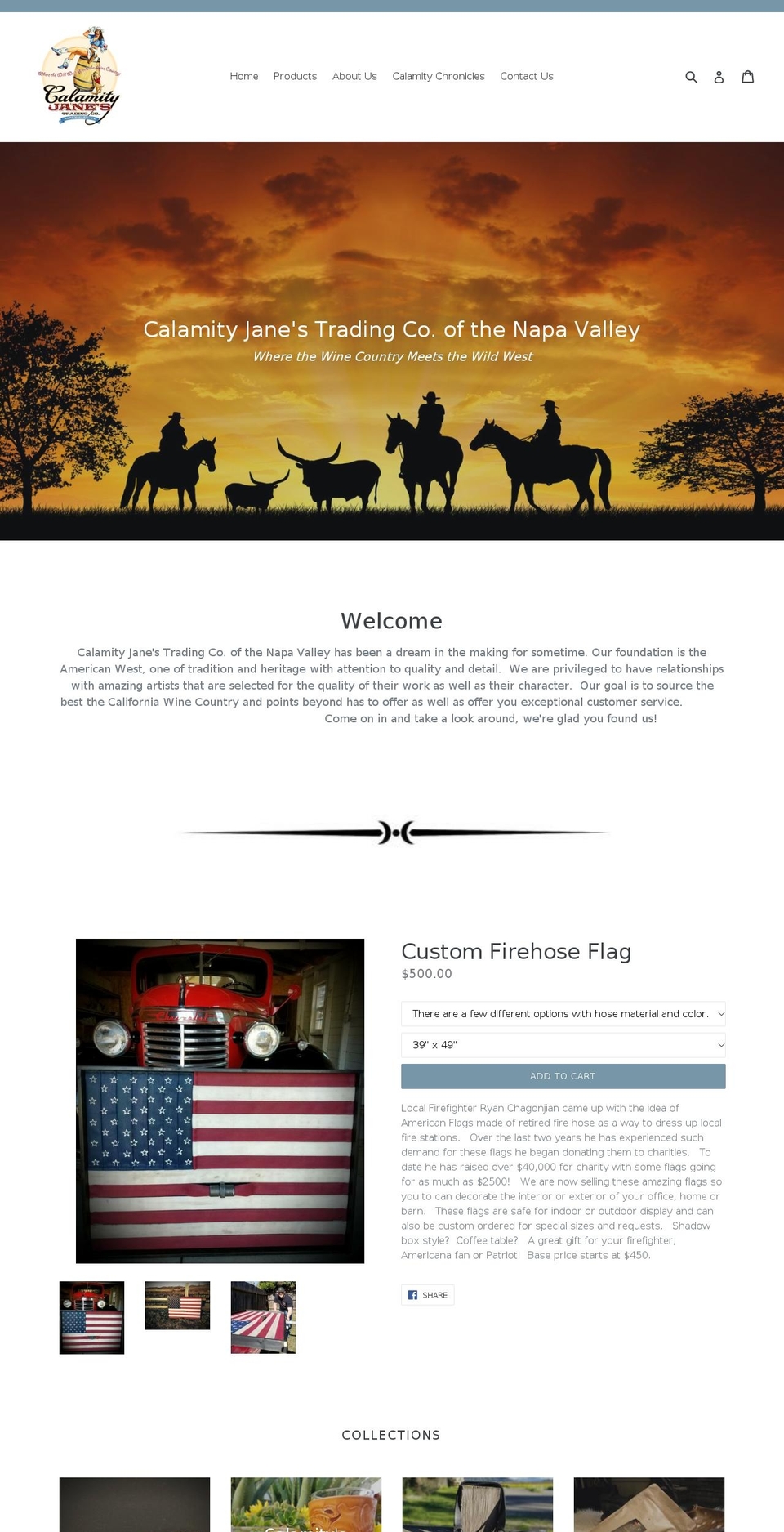 calamityjanenapavalley.com — Shopify storefront screenshot