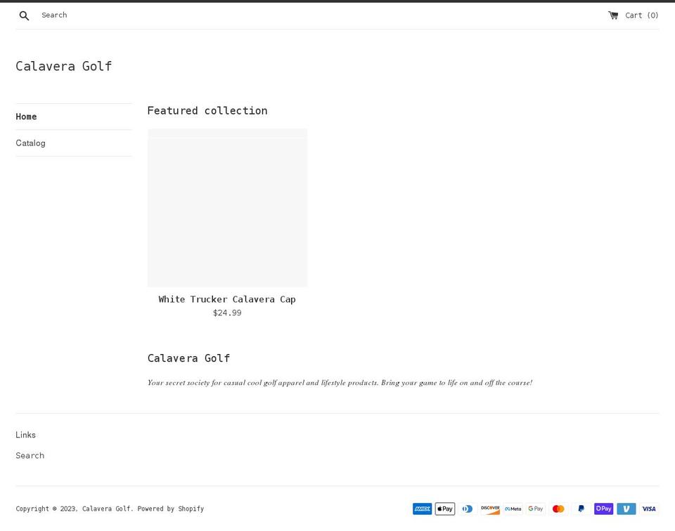 calaveragolf.com shopify website screenshot