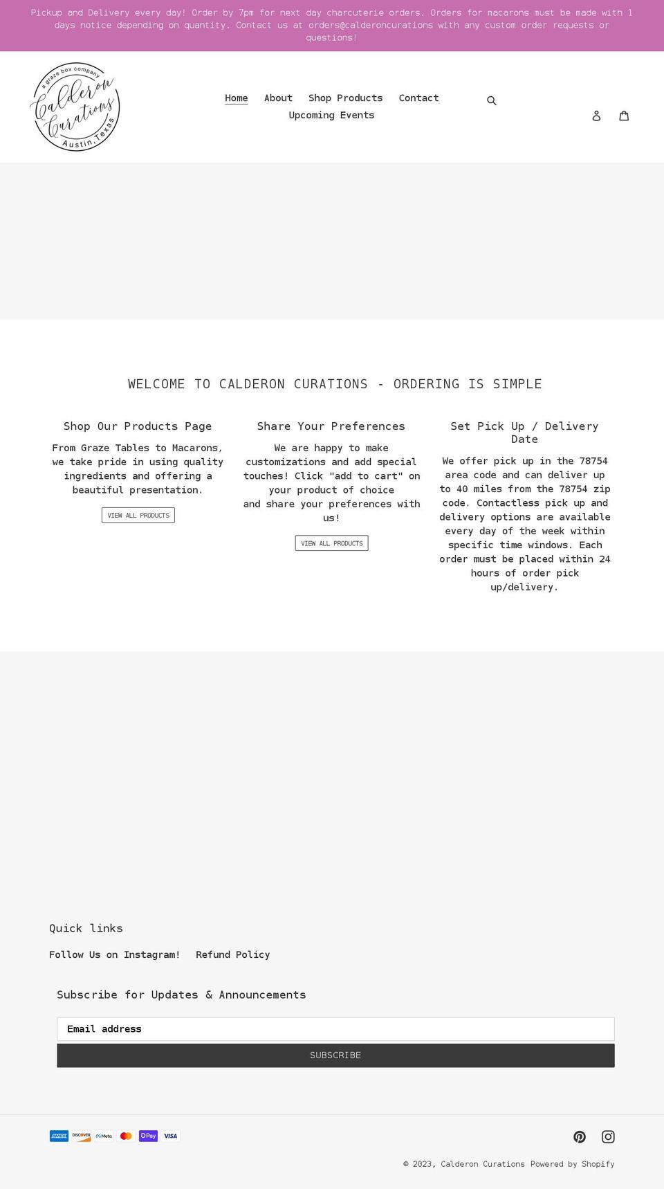 calderoncurations.com shopify website screenshot