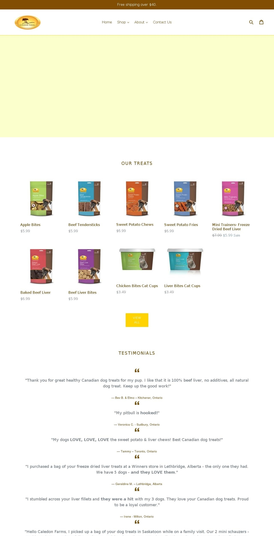 caledonfarms.ca shopify website screenshot