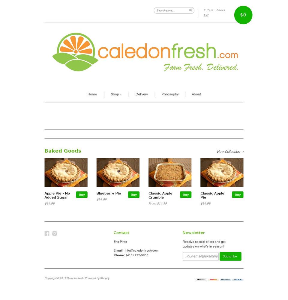 caledonfresh.com shopify website screenshot