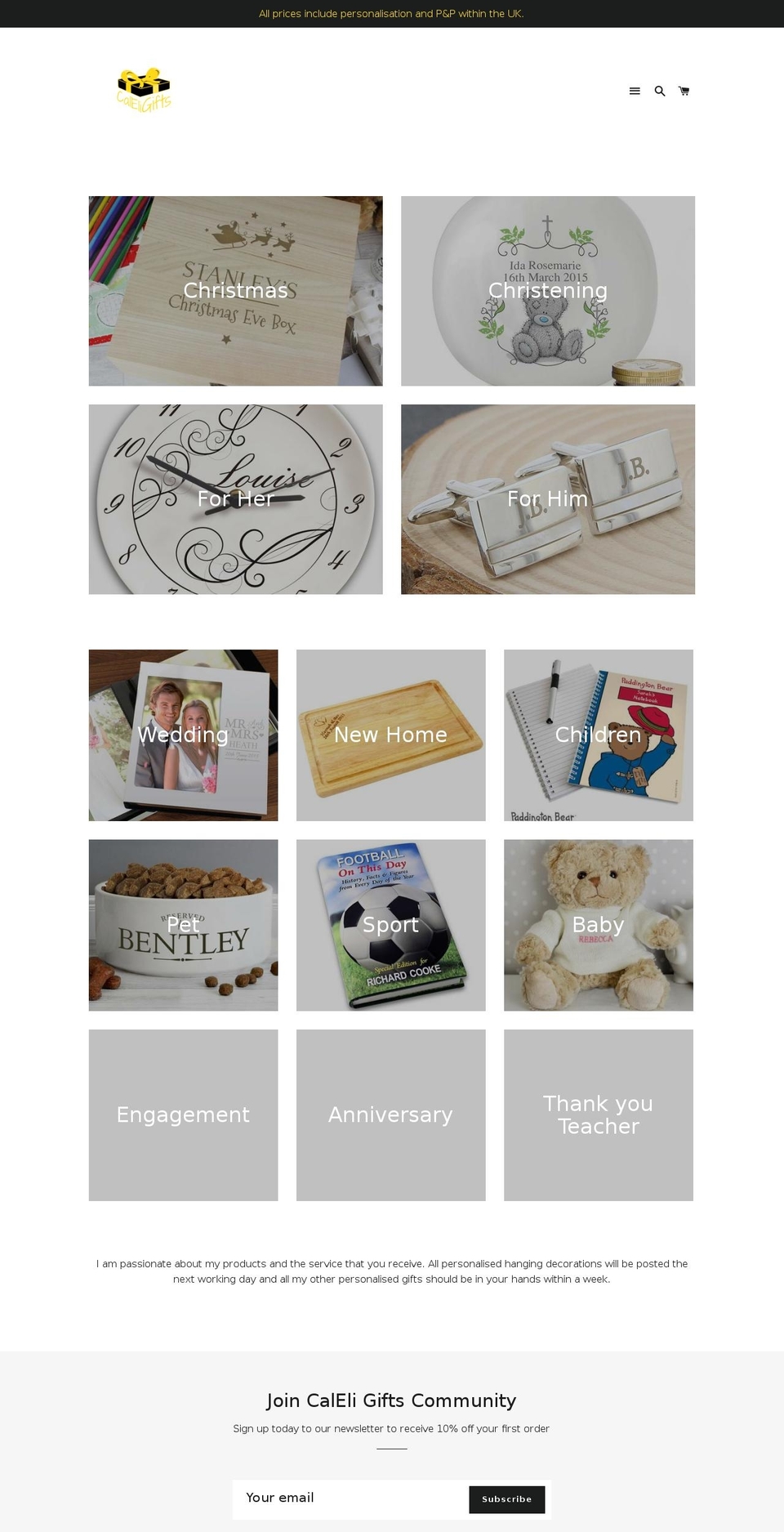 caleligifts.com shopify website screenshot